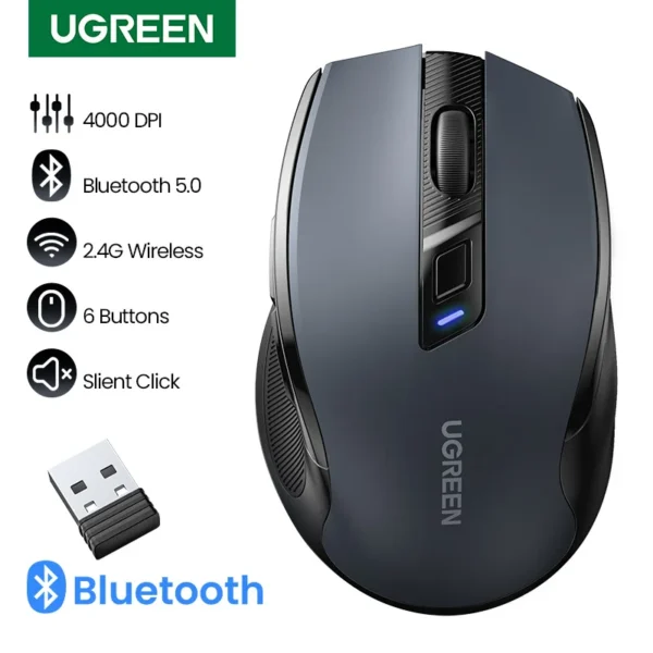 kf-S8e688b4f75704086aaecf6837037f78ak-UGREEN-Wireless-Mouse-Bluetooth5-0-2-4G-Mouse-Ergonomic-4000DPI-Silent-6-Buttons-For-MacBook-Tablet UGREEN Wireless 2.4GHz Bluetooth 5.0 Ergonomic 4000DPI 6 Mute Buttons Mouse - Black