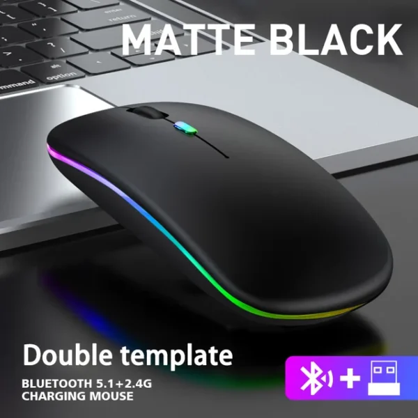 1 Mouse Bluetooth and Wi-Fi 2.4Ghz RGB Gaming Rechargeable - Black