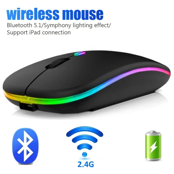kf-S11cfce4aa2fb4b9aaa559fd60858a54bc-Wireless-Mouse-For-Laptop-PC-Bluetooth-RGB-Rechargeable-Mouses-Wireless-Computer-Silent-Mice-LED-Backlit-Ergonomic Mouse Bluetooth and Wi-Fi 2.4Ghz RGB Gaming Rechargeable - Black