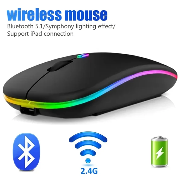 mouse-wifibluetooth-1 Mouse Bluetooth and Wi-Fi 2.4Ghz RGB Gaming Rechargeable - Black