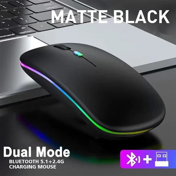 mouse-wifibluetooth-2 Mouse Bluetooth and Wi-Fi 2.4Ghz RGB Gaming Rechargeable - Black