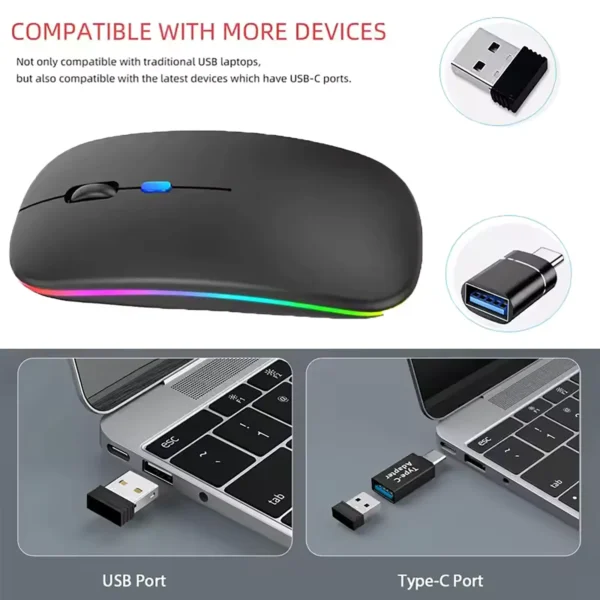 mouse-wifibluetooth-5 Mouse Bluetooth and Wi-Fi 2.4Ghz RGB Gaming Rechargeable - Black