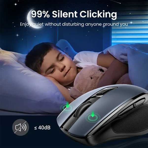 UGREEN Wireless 2.4GHz Bluetooth 5.0 Ergonomic 4000DPI 6 Mute Buttons Mouse - Black