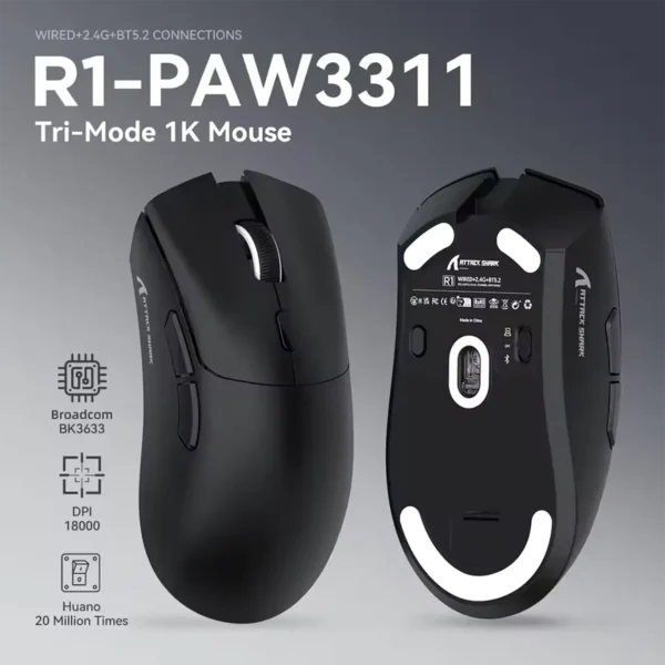 attackshark-r1mouse-1 Attack Shark R1 Gaming Mouse PAW3311 18000dpi Wireless 1000Hz Rechargeable - Black
