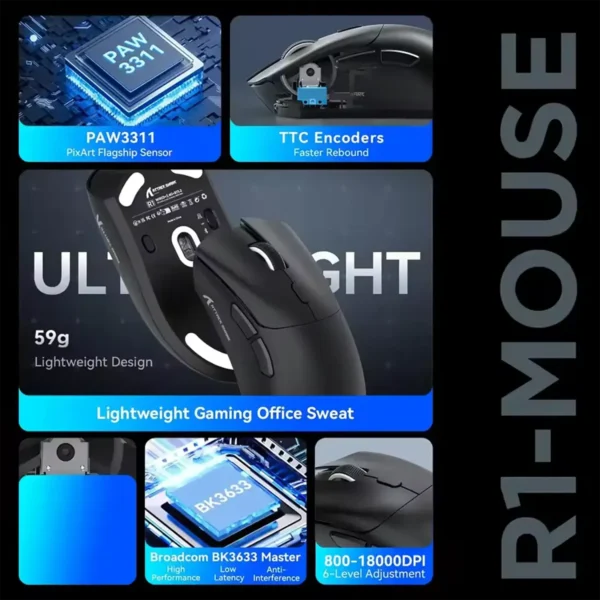 attackshark-r1mouse-3 Attack Shark R1 Gaming Mouse PAW3311 18000dpi Wireless 1000Hz Rechargeable - Black