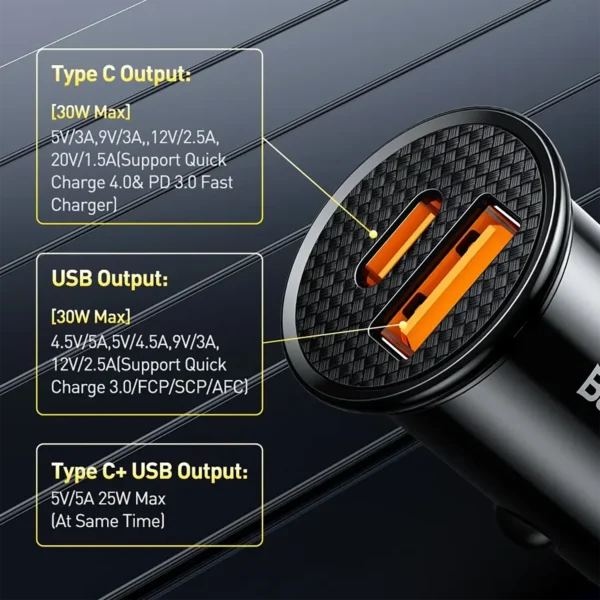 baseus-carcharger-4 Baseus 30W USB Car Quick Charger 4.0 3.0 FCP SCP USB PD Black