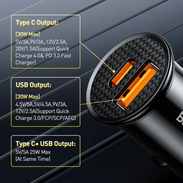 Baseus 30W USB Car Charger Quick Charge 4.0 3.0 FCP SCP USB PD
