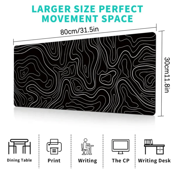 kf-Sfefa8d3ac8544227b82d1c5901ad549aF-1Pcs-Gaming-Mouse-Pad-Large-Keyboard-Pad-31-5-x-11-8in-Topographic-Mouse-Pad-Black Computer Desk Mat Gaming Black and White 80x30cm for Mouse & keyboard