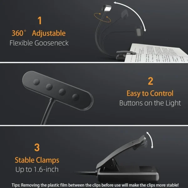 read-ledlamp-2 14Leds USB Rechargeable Reading Light Flexible Easy Clip