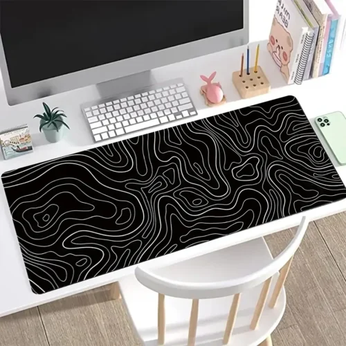topographic-mouse-pad-black-main Computer Desk Mat Gaming Black and White 80x30cm for Mouse & keyboard