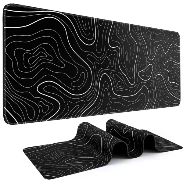 topographic-mousepad-black-1 Computer Desk Mat Gaming Black and White for Mouse & keyboard 80x30cm