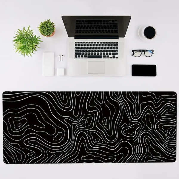 topographic-mousepad-black-2 Computer Desk Mat Gaming Black and White for Mouse & keyboard 80x30cm