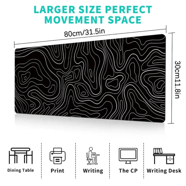 topographic-mousepad-black-5 Computer Desk Mat Gaming Black and White for Mouse & keyboard 80x30cm