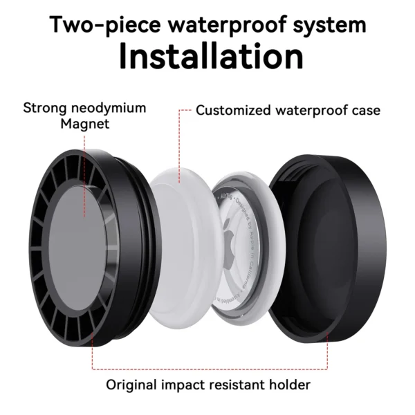 AirTag IPX8 Waterproof Magnetic Case Holder Black