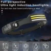 LED Sensor Camping Head Flashlight Rechargeable - Black