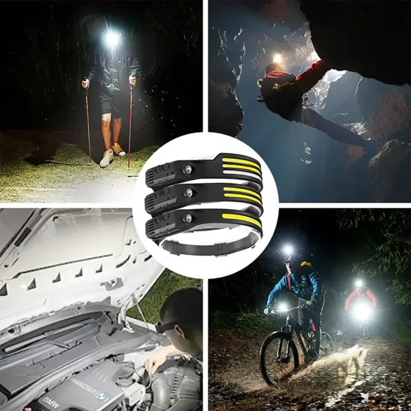 LED Sensor Camping Head Flashlight Rechargeable - Black