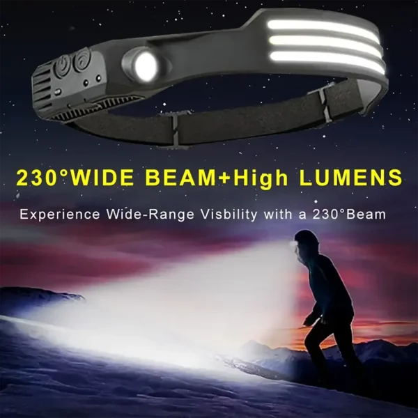 LED Sensor Camping Head Flashlight Rechargeable - Black