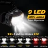 LED Strong Headlight Motion Sensor White Red Light Rechargeable - Black