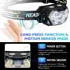 LED Strong Headlight Motion Sensor White Red Light Rechargeable - Black