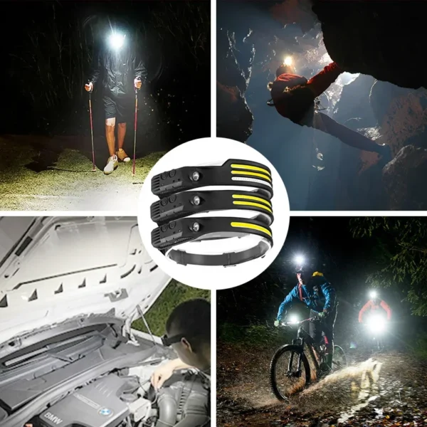 kf-Sa936d3e733f542b38e3403ddf9aa4d2eG LED Sensor Camping Head Flashlight Rechargeable - Black