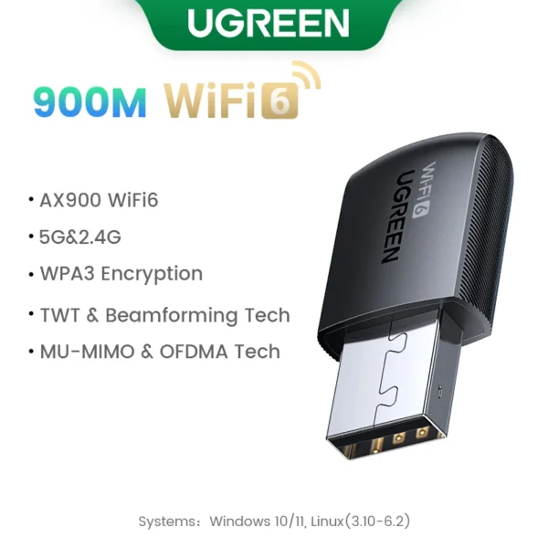 kf-Sfac9006fac094b23ba6907ffdce9b269t UGREEN WiFi Adapter AX900 AX1800 WPA3 WiFi6 5G & 2.4G Dual Antenna USB