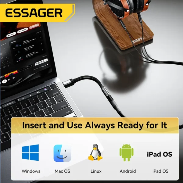 usbc-to-stereo-4 Essager Cable Adapter USB C to Female 3.5mm Audio