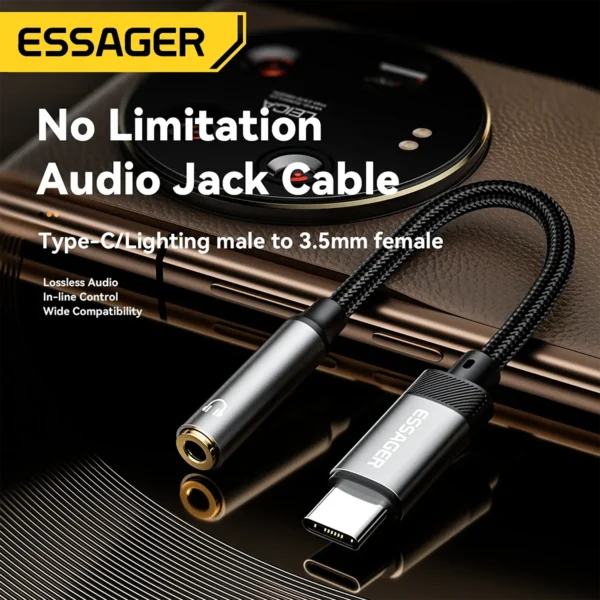usbc-to-stereo-5 Essager Cable Adapter USB C to Female 3.5mm Audio