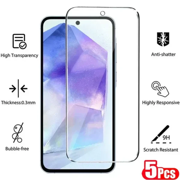 Samsung Galaxy Tempered Glass Screen Protector for A12-A72 S10E S20FE 5pcs