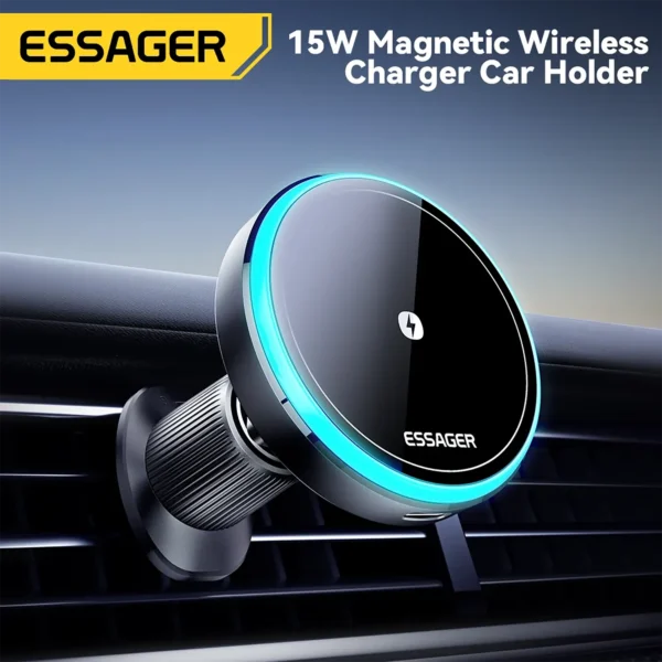 essager-carmount15w-1 Essager Phone Holder Magnetic Wireless charger 15W for Car Air Vent Outlet & Adhesive Style Black