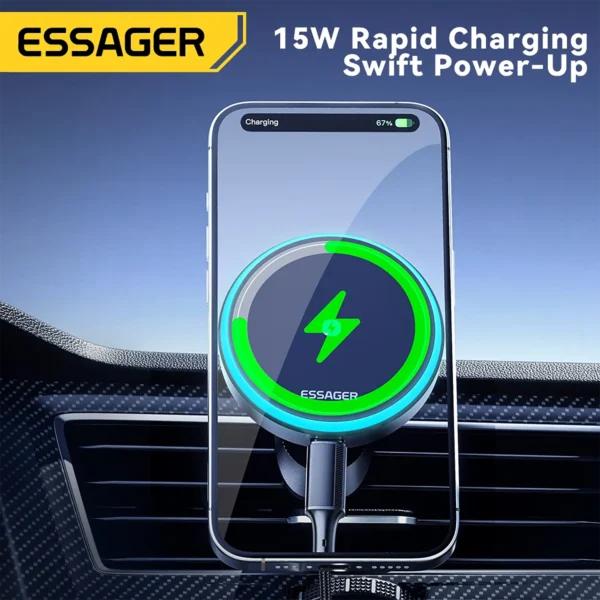 essager-carmount15w-2 Essager Phone Holder Magnetic Wireless charger 15W for Car Air Vent Outlet & Adhesive Style Black