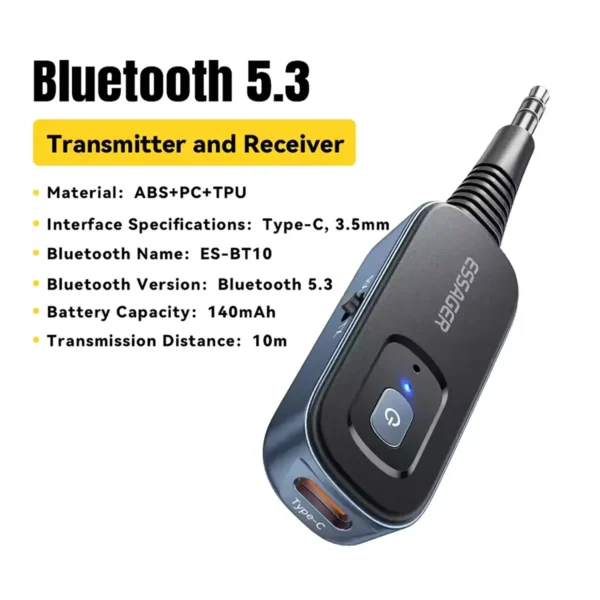 Essager Bluetooth 5.3 Transmitter & Receiver Stereo 3.5mm - Blue
