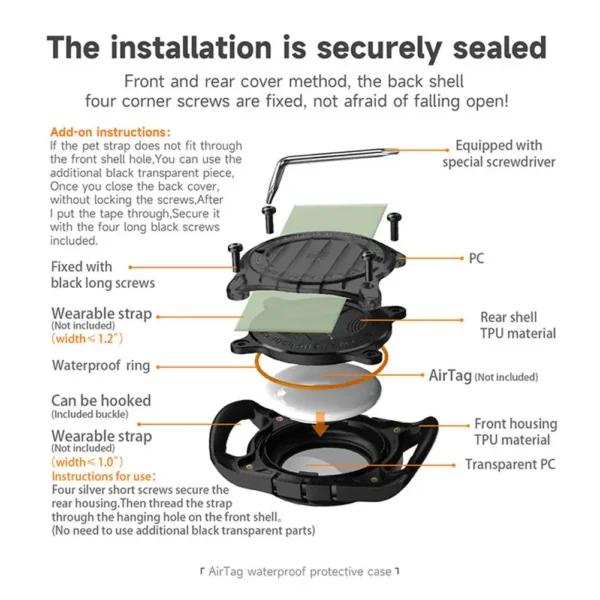 AirTag IP67 Waterproof Protective Case for Pets Collar