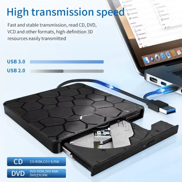 dvdrw-usb-1 External DVD RW CD Writer USB Type-C or USB3.0 Slim For PC, Laptop, Mac - Black