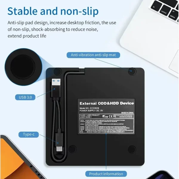 dvdrw-usb-3 External DVD RW CD Writer USB Type-C or USB3.0 Slim For PC, Laptop, Mac - Black