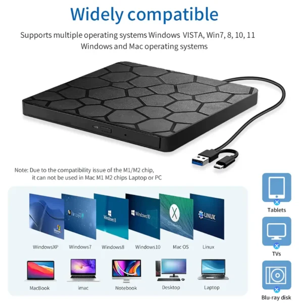 dvdrw-usb-5 External DVD RW CD Writer USB Type-C or USB3.0 Slim For PC, Laptop, Mac - Black