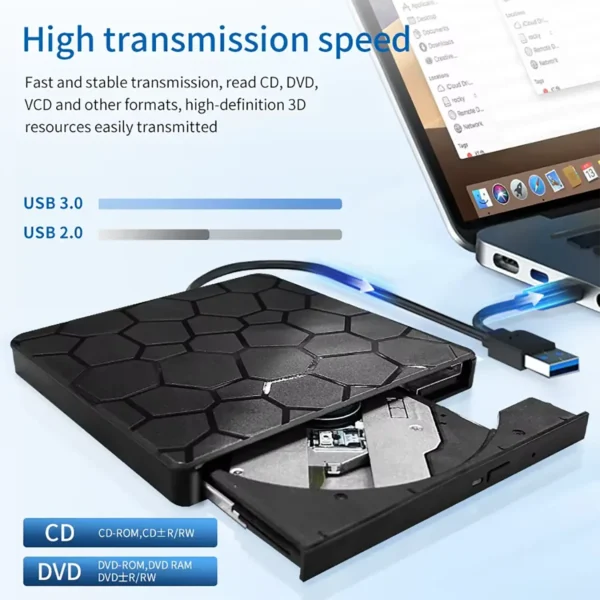 dvdrw-usbc-1 External DVD RW CD Writer USB Type-C or USB3.0 Slim For PC, Laptop, Mac Black