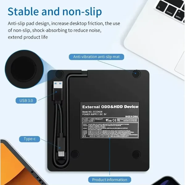 dvdrw-usbc-3 External DVD RW CD Writer USB Type-C or USB3.0 Slim For PC, Laptop, Mac Black