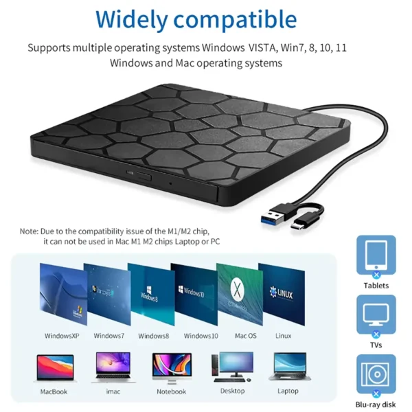dvdrw-usbc-5 External DVD RW CD Writer USB Type-C or USB3.0 Slim For PC, Laptop, Mac Black