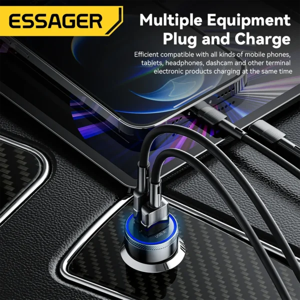 Essager Phone Fast Car Charger 54W QC 3.0 USB & USB C Black