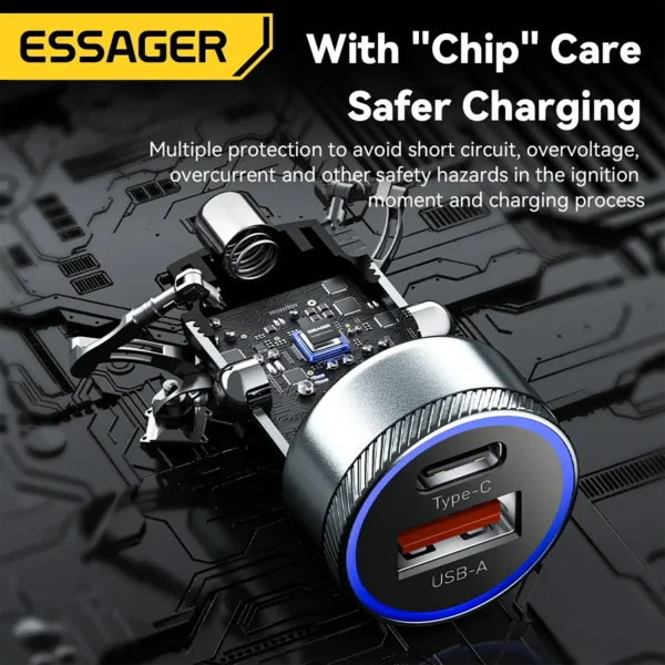 Essager Phone Fast Car Charger 54W QC 3.0 USB & USB C Black
