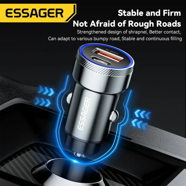 Essager Phone Fast Car Charger 54W QC 3.0 USB & USB C Black