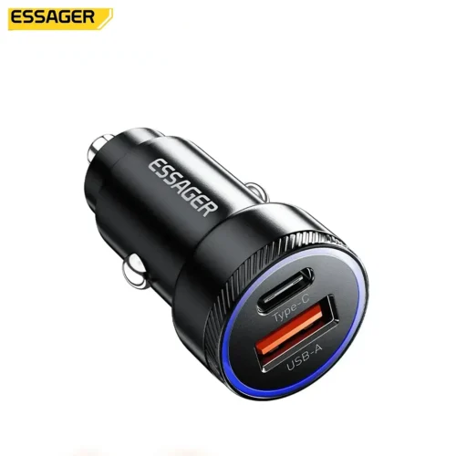 essager-carcharge54w-main Essager Phone Fast Car Charger 54W QC 3.0 USB & USB C - Black
