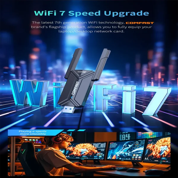 COMFAST WiFi 7 Adapter 6G/5G/2.4G BE6500 WPA3 USB3.0