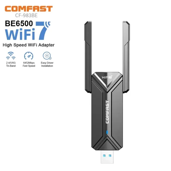 COMFAST WiFi 7 Adapter 6G/5G/2.4G BE6500 WPA3 USB3.0