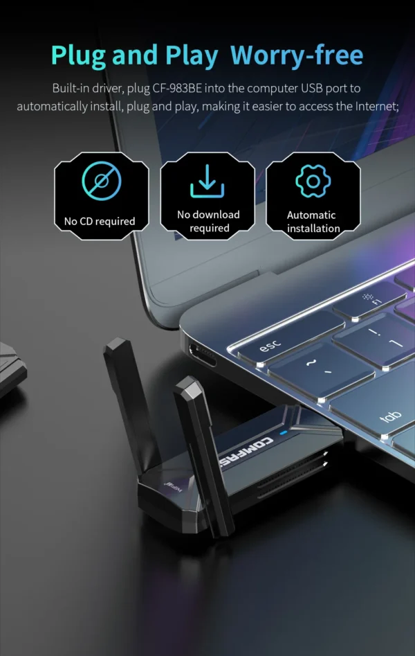 COMFAST WiFi 7 Adapter 6G/5G/2.4G BE6500 WPA3 USB3.0