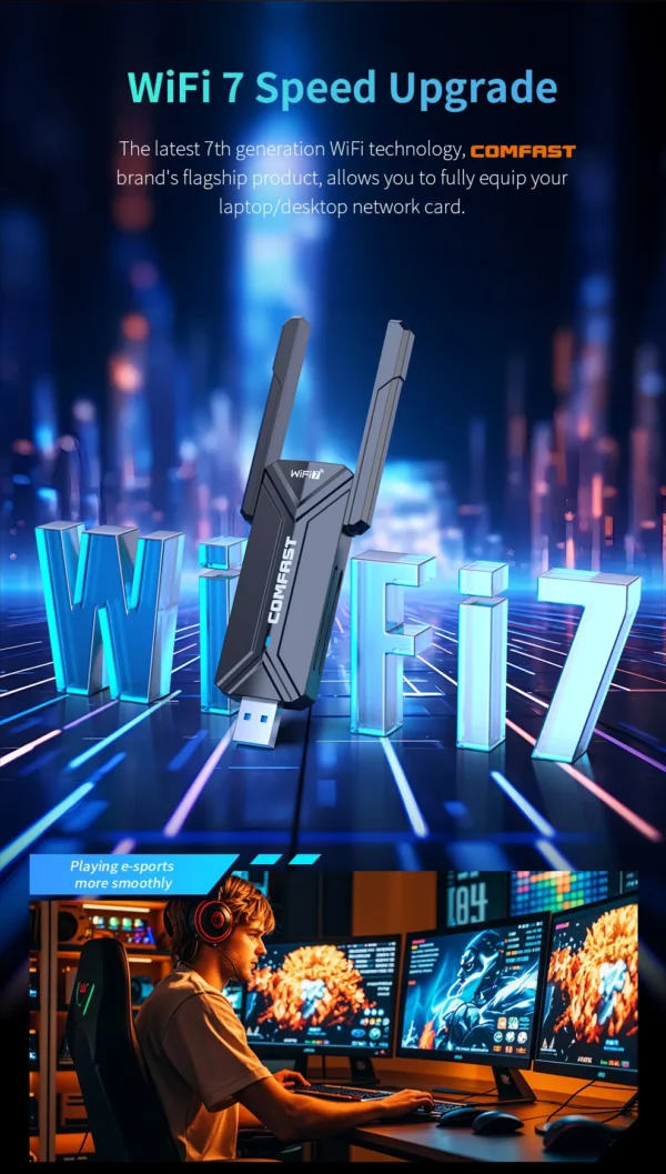 COMFAST WiFi 7 Adapter 6G/5G/2.4G BE6500 WPA3 USB3.0