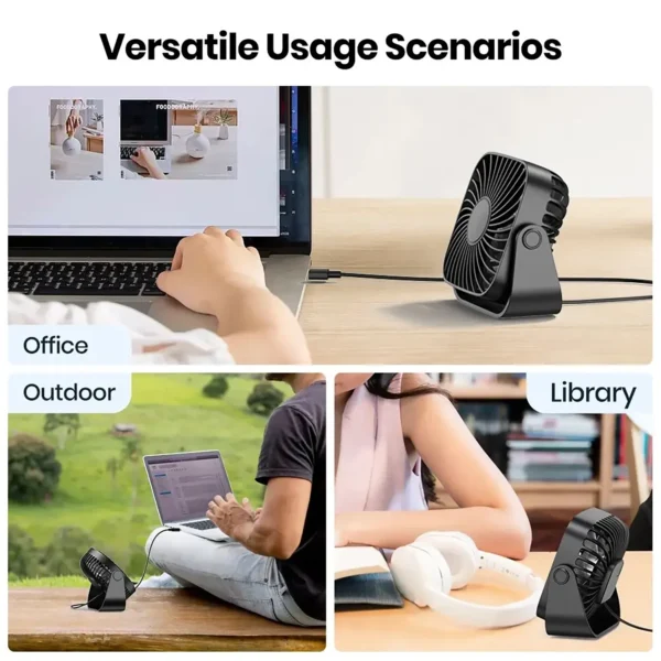 topk-fanusb-5 TOPK 4inch USB Mini Portable Fan 3 Speeds Quiet Desk Table - Black