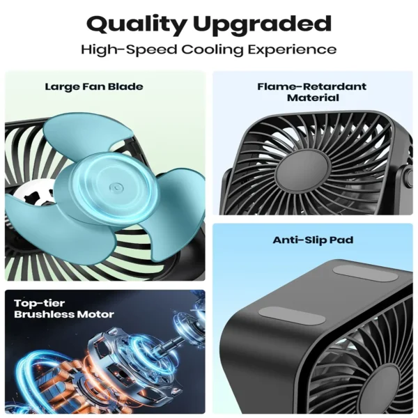 topk-fanusb-6 TOPK 4inch USB Mini Portable Fan 3 Speeds Quiet Desk Table - Black