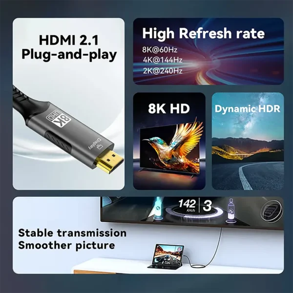 usbc-hdmi-2 USB C to HDMI Cable 8K@60Hz 4K@120Hz Type C to HDMI-Compatible HDTV Cable for TV Laptop MacBook iPad