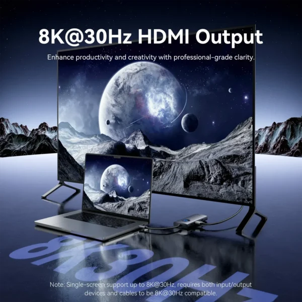 ventium-hub6in1-3 Vention 6-in-1 USB C 8K@30Hz HDMI HUB Smart Led Touch USB 3.0 RJ45 PD100W Docking Station for MacBook Desktop iPad Laptop